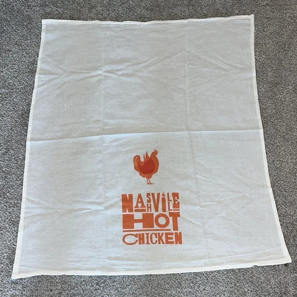 Vintage Authentic Nashville HOT Chicken white cotton crepe Dish Towel kitchen